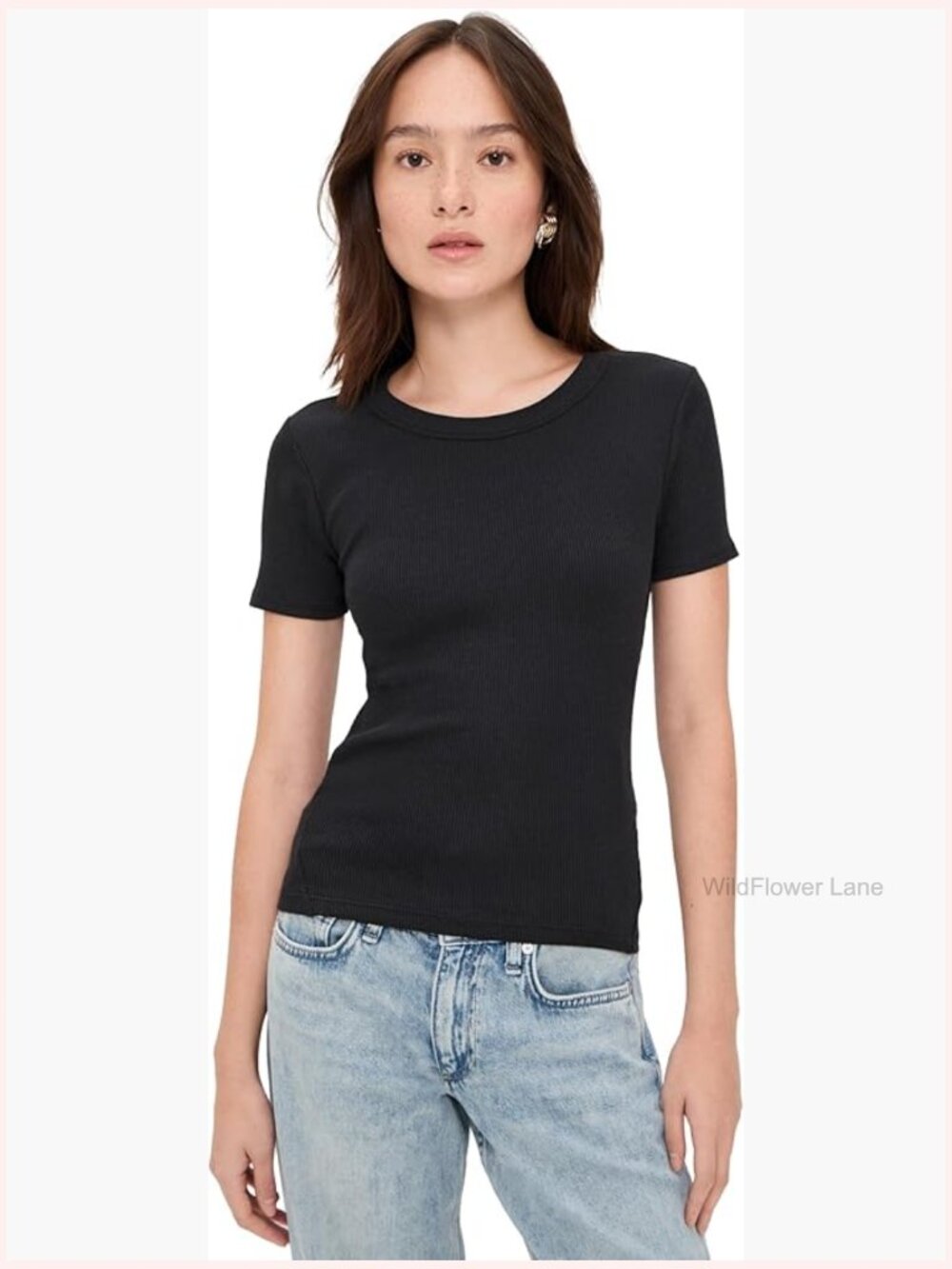 Ribbed Crew Neck T-Shirt Soft Stretch Cotton Short Sleeve